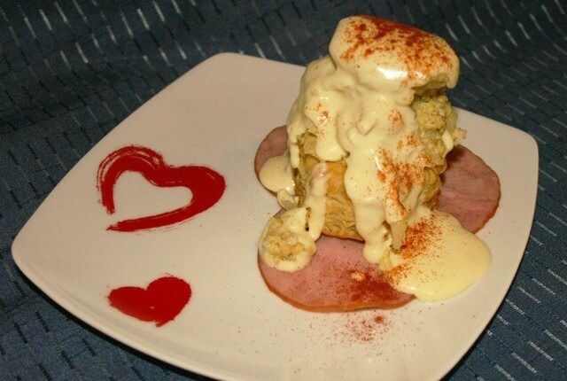 biscuits and gravy with decorative red heart