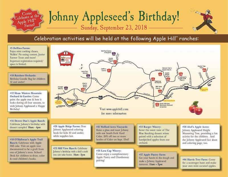 Johnny Appleseed birthday participating farm map | Apple Hill, El Dorado County