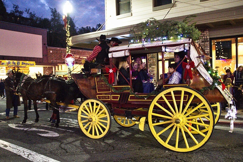 Stagecoach ride on Historic Main Street in Downtown Placerville, El Dorado County, California
